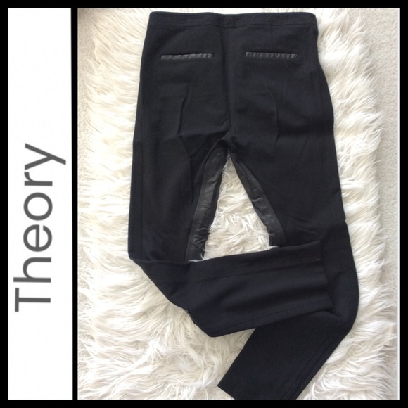 Theory Vegan Leather Trim Riding Ponte Pant - Picture 5 of 13